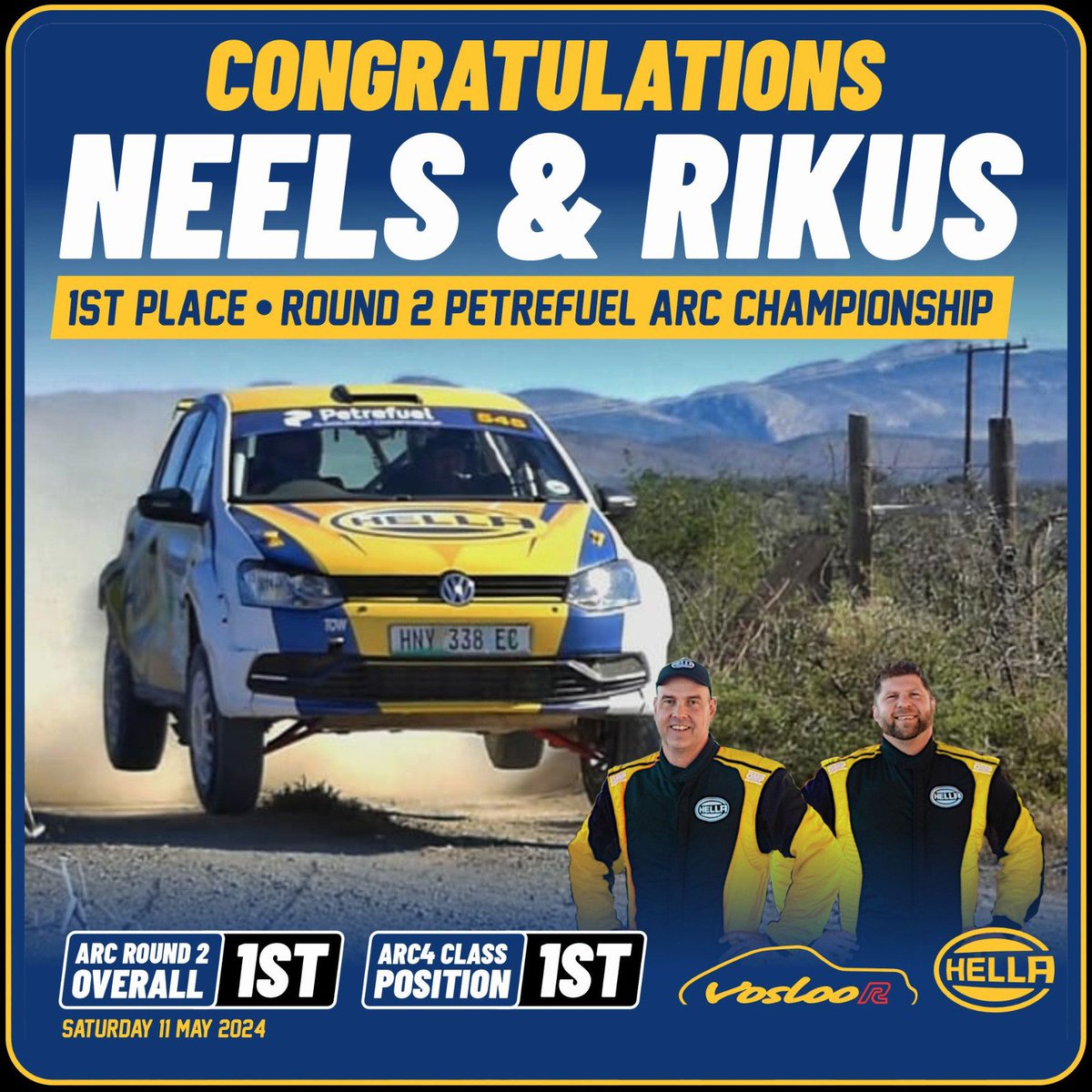 What a #rally and what a result! The #EMI #Paardepoort rally has been very good to us. We are thankful for a clean run and a good result in Round 2 of the #Petrefuel <a href="/algoarallyclub/">Algoa Rally Club</a> Championship

#Hella #HELLAAthlete  #rallying #VoslooR #VWPolo