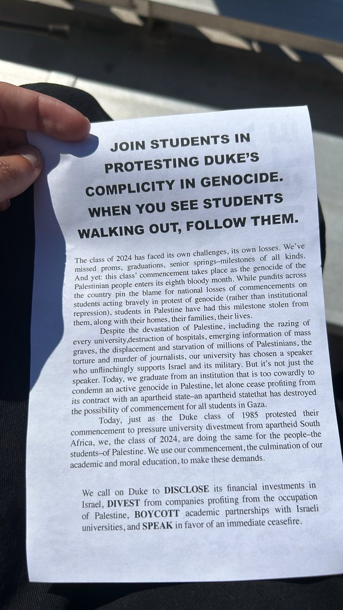 Flyer passed out at Duke commencement today - walkout!!