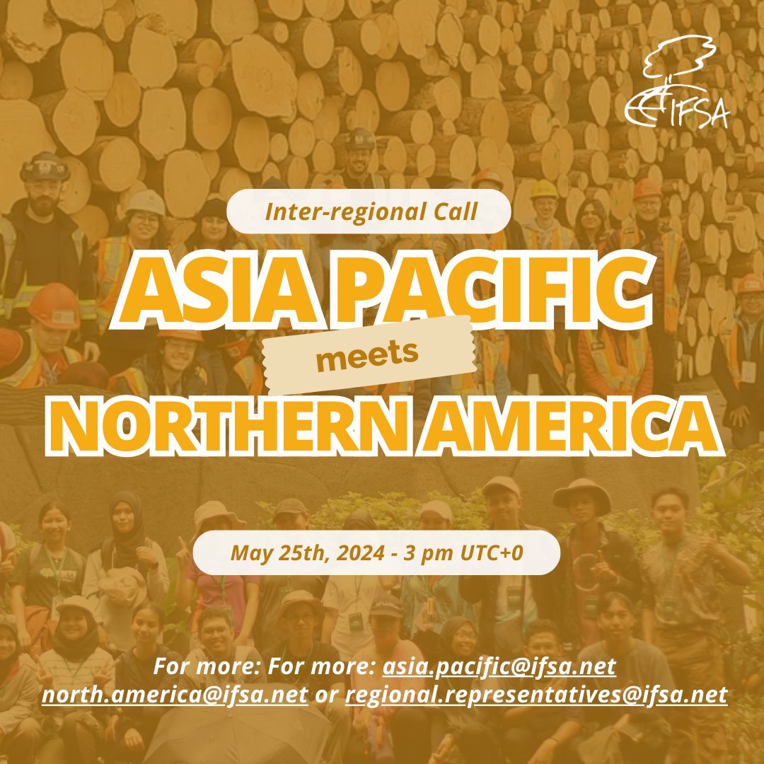 Dear IFSA Family, IFSA Asia Pacific vs IFSA Northern America? Don't miss out on this incredible call. Date: May 25th Time: 3:00 PM UTC+0 Join Zoom Meeting: Check your LC email. For more: asia.pacific@ifsa.net north.america@ifsa.net or regional.representatives@ifsa.net