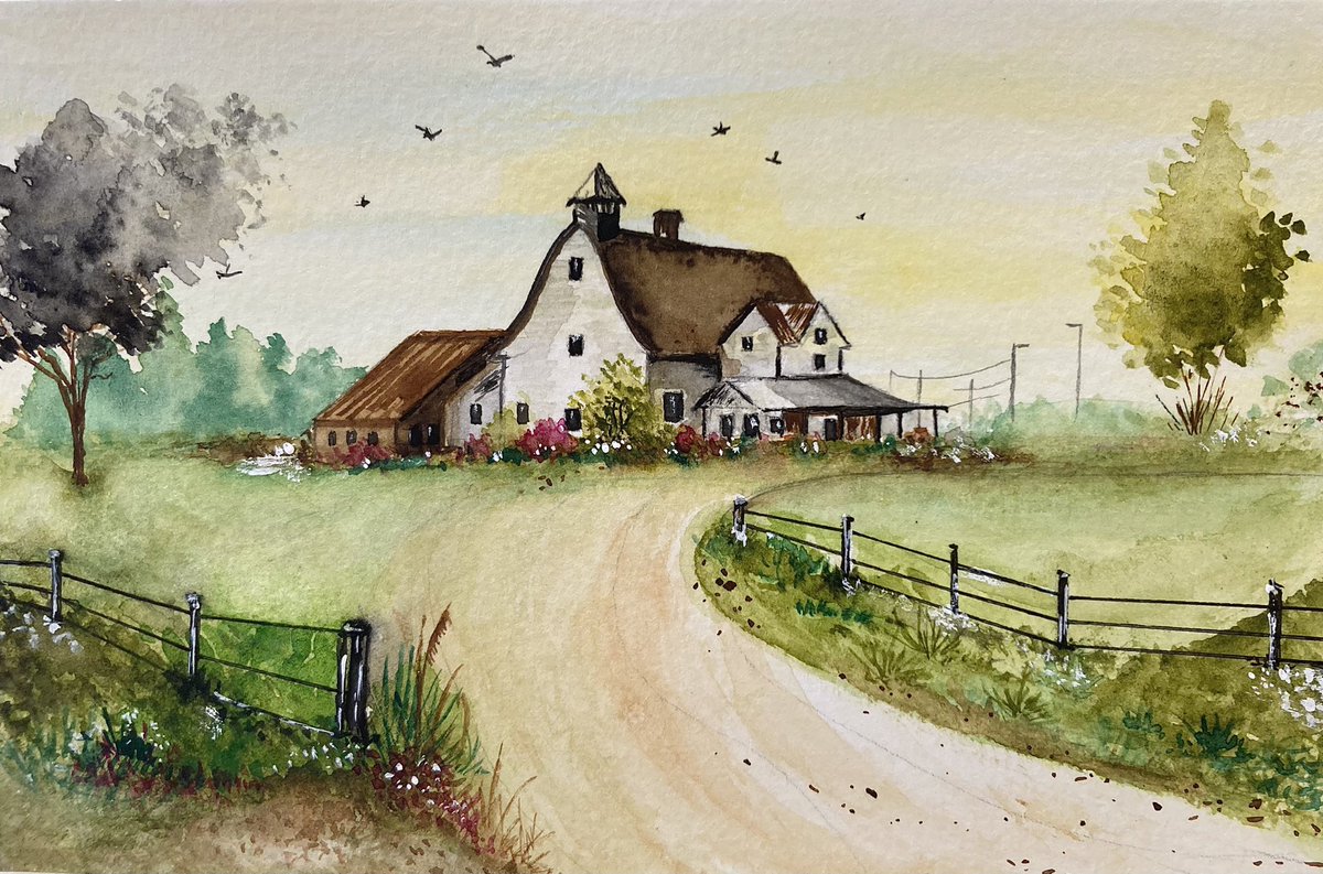 A big home…. 🏡 #watercolors #watercolorpainting #country #rural