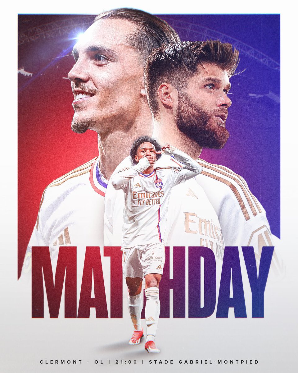 🔴 MATCH DAY 🔵 ⚽ #CF63OL 📆 R33 @Ligue1_ENG ⏰ 21:00 🏟 Stade Gabriel-Montpied 📱 #TeamOL 𝗔𝗹𝗹𝗲𝘇 𝗹𝗲𝘀 𝗚𝗼𝗻𝗲𝘀 ! 🦁🔴🔵