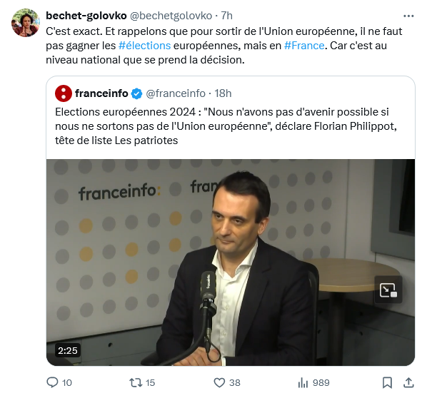 On a donc une Russe, collabo poutinienne, qui appelle à sortir de l'UE en influant sur la politique française. @Viginum_Gouv, vous notez ? Au passage, les frexiteurs, vous faut-il une preuve de plus que sortir de l'UE affaiblira la France ?