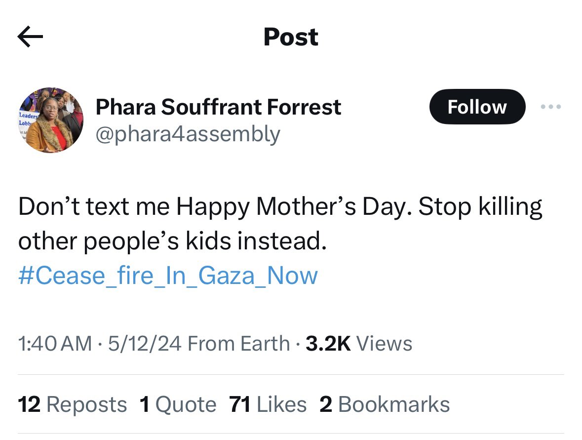 Latest tweet from our local anti-Semite: To be clear, she is a Brooklyn Assemblymember. Is she accusing her Jewish constituents of killing babies?! We all remember when she replaced Israel on the map with Palestine, completely removing Israel, a call to destroy Israel, well