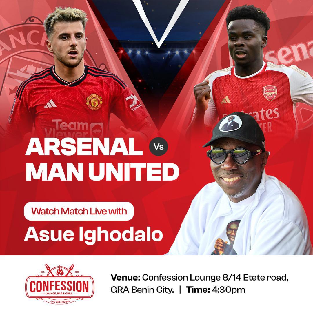 Guys, come let’s watch #ARSMUN with Dr. Asue Ighodalo. See details in flier. Arsenal will win though. #EGoDoAm #AsueIghodalo2024