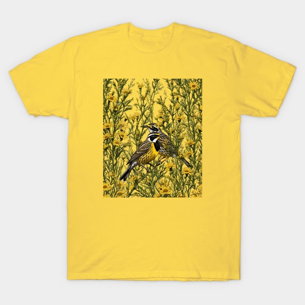 Cartoon Of A Western Meadowlark Surrounded By Goldenrod Flowers 12 - Western Meadowlark - #tshirt #teepublic #taiche #nebraskalife #nebraska  #omahanebraska #omaha   #nebraskagirl #visitnebraska #explorenebraska #onlyinnebraska #nebraskamade #nature teepublic.com/t-shirt/602822…