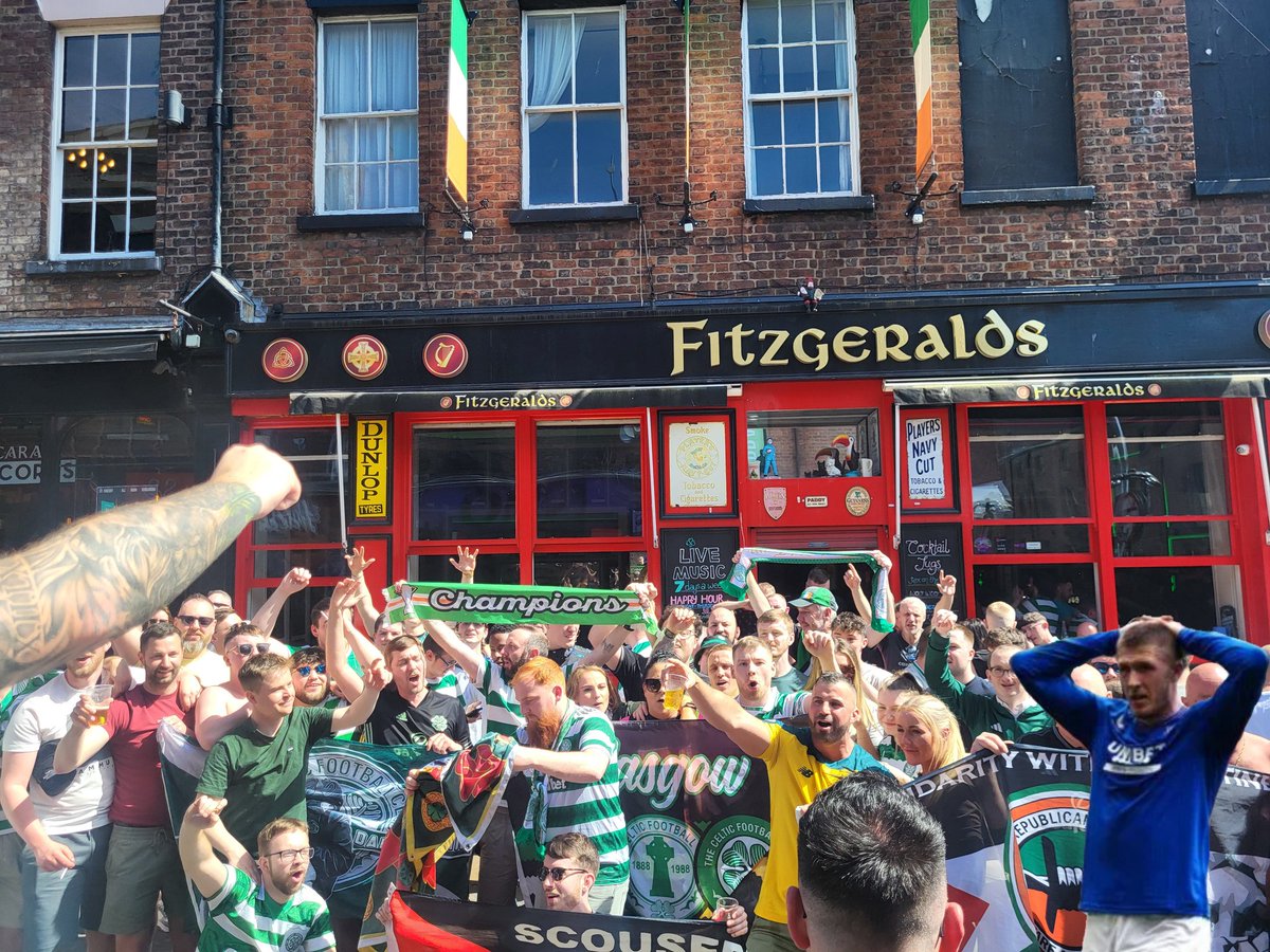 Oh that was fun yesterday. Fitzgerald's in Liverpool city centre was rocking from half 10 in the morning until late on. #CelticFC #YNWA