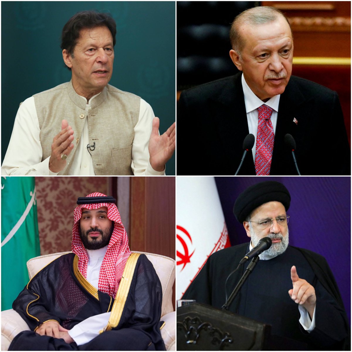 Who is the most loved & famous leader of Muslim world and why?

1. Recep Tayyip Erdogan
2. Imran Khan
3. Mohammed bin Salman Al Saud
4. Ebrahim Raisi