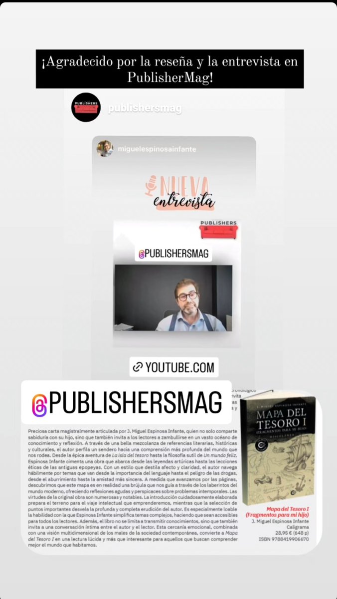 ¡Agradecido por la reseña y la entrevista en @publishersmag !
#MapadelTesoroI #MiguelEspinosaInfante