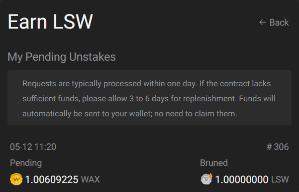 We keep working for you! You can now check your pending Liquid Stake WAX unstake requests on the Staking platform More news coming soon 🔥