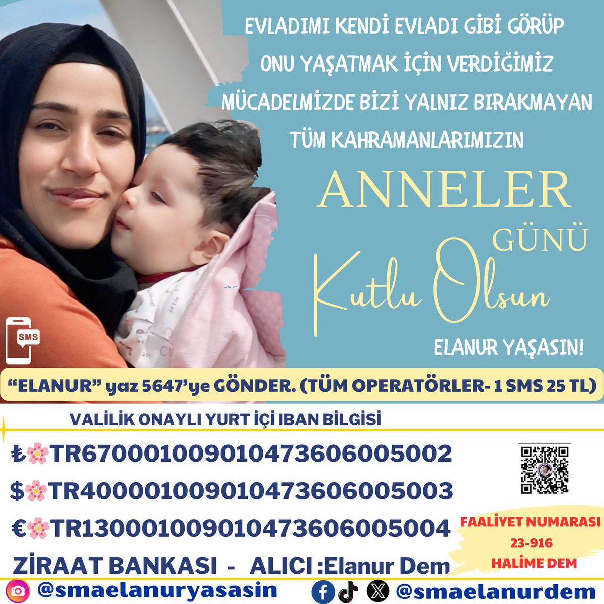 Halime annemizin bu anneler gününde kalbi buruk. Bir sonra ki anneler gününde evladının ilacına kavuşmasını istiyor. Bu anneler gününde ona verebileceğimiz en büyük hediye evladının sağlığı olacaktır. Bugün Elanur’un çıkmayan sesi olur musunuz? 🙏🏻💐🧚🏻‍♀️