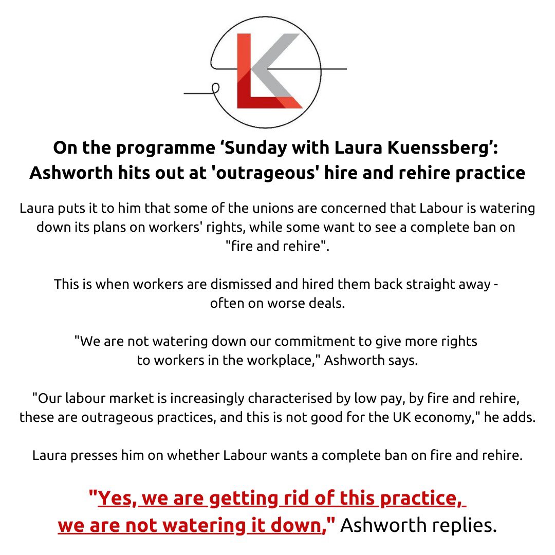 UniteSharon's tweet image. Well that's interesting! @JonAshworth says on @bbclaurak today - a total ban on #fireandrehire - that's not what @UKLabour new paper on new deal for workers' says .....⬇️