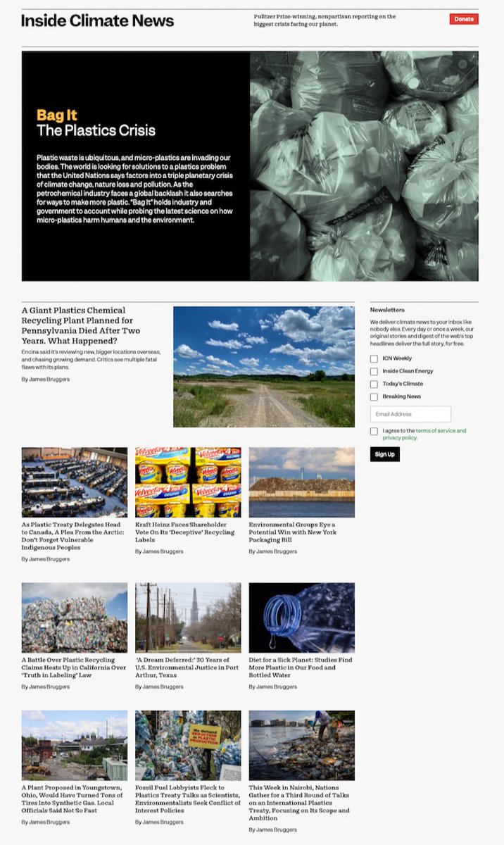 I think about my colleague @jbruggers's dogged #plasticspollution reporting each time I pick up a piece of the stuff, and each time I see a new study about how pervasive it has become in the web of life. Definitely check out the landing page. insideclimatenews.org/project/bag-it/