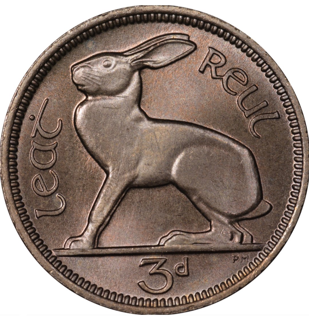 The hare was held in special regard by the Celts, they never hunted them to eat them, as they believed them to be shapeshifters from the otherworld.  Below, the hare immortalised in the old 3 pence Irish coin. #FolkloreSunday