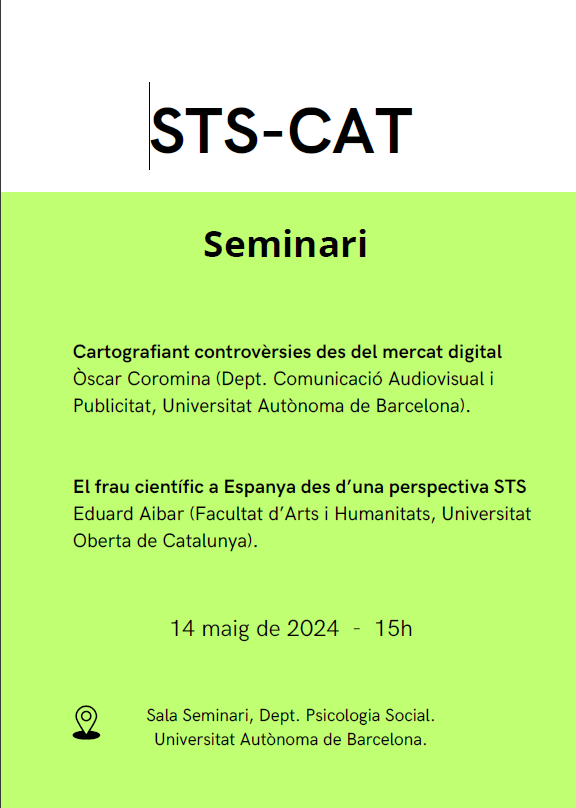 Recordeu! Aquest dimarts tindrem el primer seminari oficial dels @sts_cat a càrrec de l'Òscar Coromina i Eduard Aibar @EduardAibar. A les 15h als @psicosocialuab, totalment gratuït! Us hi esperem!