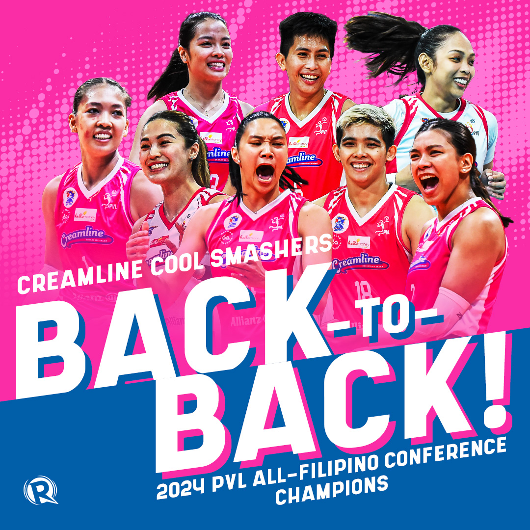 BACK-TO-BACK CHAMPIONS! 🏆

JUST IN. For the 8th time in PVL history, the Creamline Cool Smashers are champions once again after another sweep of the Choco Mucho Flying Titans!

#PVL2024 GAME 2 HIGHLIGHTS: rappler.com/sports/volleyb…
