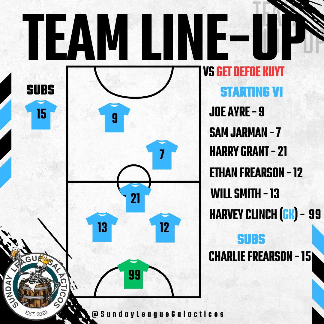 SLG_6aside's tweet photo. Todays squad...

Clinch returns in net as Ethan makes his third consecutive appearance for the boys. Evans and Tebbett remain injured and are unable to play.🫡🫡🫡

Come on the boys in blue.💙

UTG🔵⚫️ https://t.co/fDKIQlNbUk