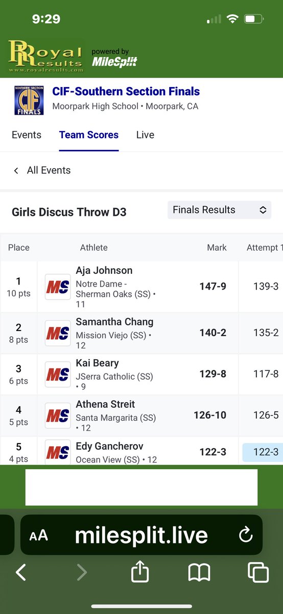 MVHS Girls Track And Field (@diablotrack) on Twitter photo Congratulations to Samantha Chang, Placing 2nd at the CIF D3 finals, moving on to CIFss Master, with a throw of 140.2 <a href="/SteveFryer/">Steve Fryer</a> <a href="/PrepCalTrack/">Rich Gonzalez</a> @MilesplitCA <a href="/MVHS_Diablos/">Mission Viejo High School</a> <a href="/LBSUTrackXC/">LBSU Track/XC</a> Congratulations to Samantha Chang, Placing 2nd at the CIF D3 finals, moving on to CIFss Master, with a throw of 140.2 <a href="/SteveFryer/">Steve Fryer</a> <a href="/PrepCalTrack/">Rich Gonzalez</a> @MilesplitCA <a href="/MVHS_Diablos/">Mission Viejo High School</a> <a href="/LBSUTrackXC/">LBSU Track/XC</a>