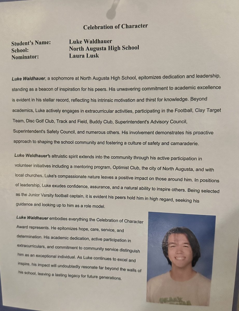 Extending a huge thank you to the Joint Women’s Clubs of Aiken for putting on and awarding the character award to me and my teammates <a href="/Corey_Tillman1/">Corey Tillman Jr.</a> and <a href="/Seth_Short_/">Seth Short</a> . 
<a href="/NAHSJacketFB/">NA Football</a> <a href="/CoachDQuinn3/">Dylan Quinn</a>