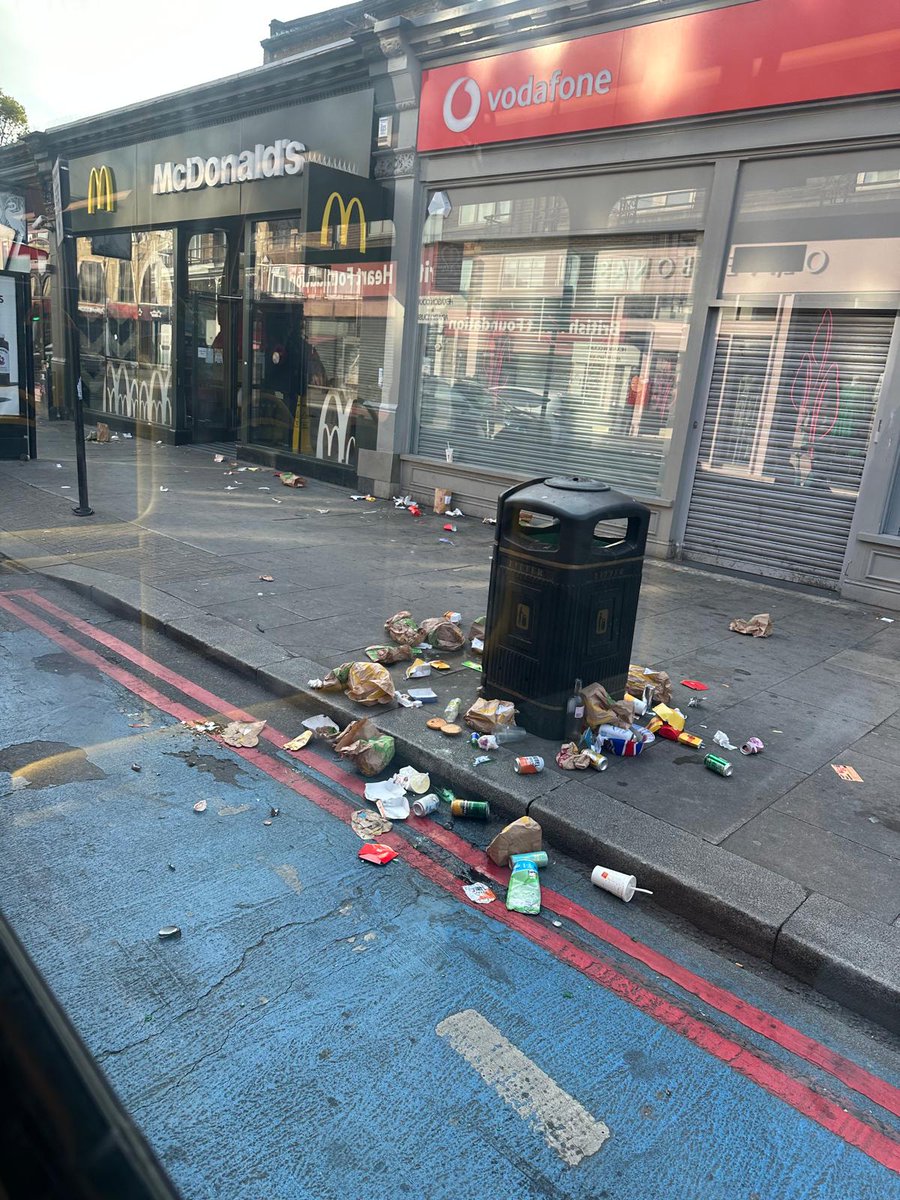 McDonald's restaurant - readily available bin - @McDonaldsUK litter everywhere.  What is the mentality here...?  😢