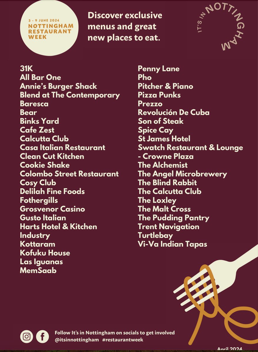 .@itsinnottingham 🧑🏼‍🍳 🥘 Get ready to embark on a culinary adventure, without breaking the bank, as Nottingham Restaurant Week returns - See list... #Nottingham Discover some of the cuisines and flavours that Nottingham city has to offer and enjoy deliciously exclusive deals,