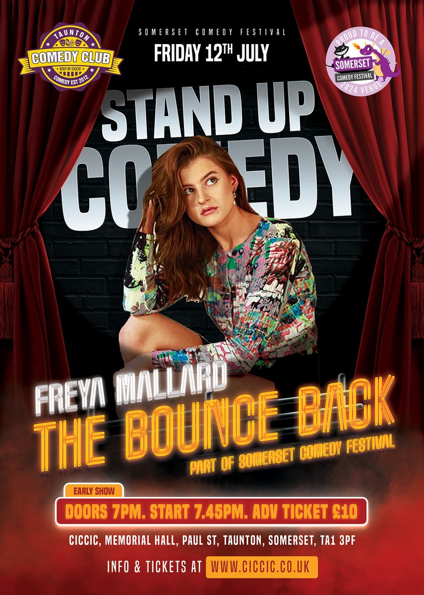 Freya Mallard is a stand-up comedian and online sensation, who is quickly becoming one of comedy’s fastest rising stars. This is an absolute MUST SEE performance, guaranteed to have you laughing throughout the evening! somersetcomedyfestival.co.uk/whats-on/freya…