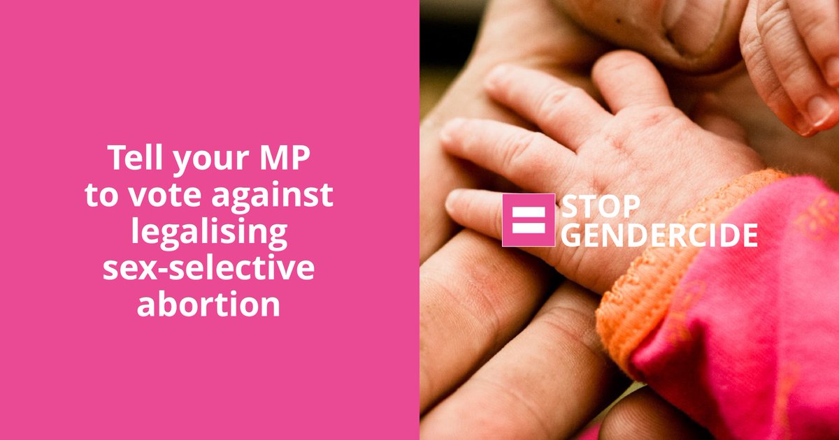 MPs have tabled amendments to the Criminal Justice Bill that would legalise sex-selective abortion. 📨Tell your MP to vote against legalising sex-selective abortion here: stopgendercide.org/emailMP/
