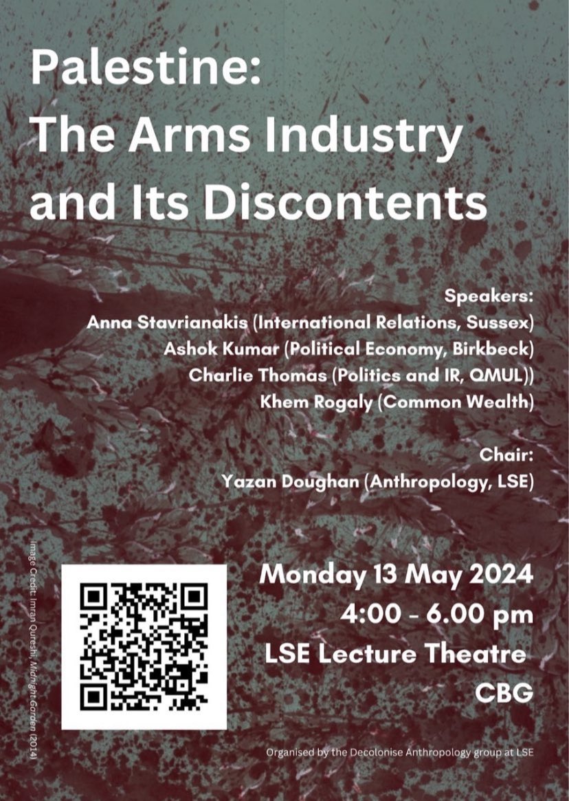 Speaking on this panel about the arms industry and Palestine tomorrow at the LSE. Mine will be on the dynamics and longterm trends in maritime logistics and how it opens up new vulnerabilities and possibilities for supply chain disruption Register here: lse.eu.qualtrics.com/jfe/form/SV_0p…
