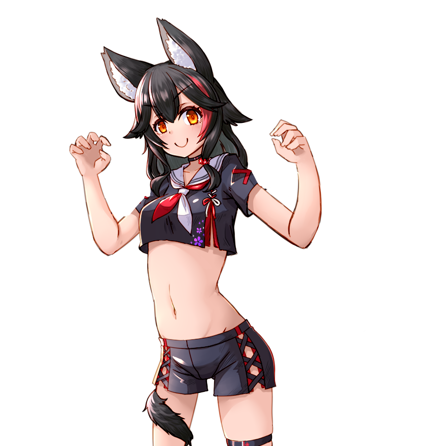 大神ミオ 「だいぶ遅れてしまいましたがミオしゃの新衣装描きましてんまた元気な配信おまちしてお」|クロのイラスト