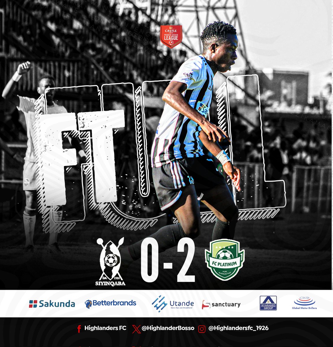 FT' Full Time  The miners had their safety precautions in order, and they came out victors in this contest. We will bounce back. Highlanders FC 0-2 FC Platinum