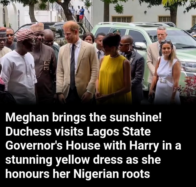 Meghan brings the sunshine with Harry arriving at State Governor House in Lagos Nigeria dailymail.co.uk/news/article-1…