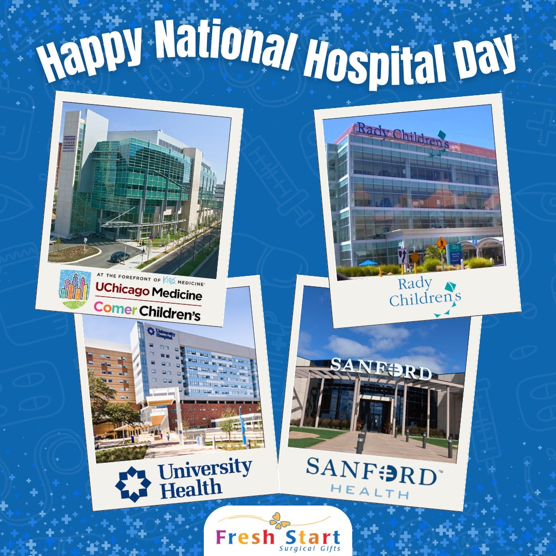 It's National Hospital Day! 🏥 Thank you to all our partnered hospitals, @ComerChildrens, @SanfordHealth, @radychildrens and @UnivHealthSA , for helping us give a fresh start to children in need. We couldn't do what we do without you! 💙

 #FreshStart #NationalHospitalDay