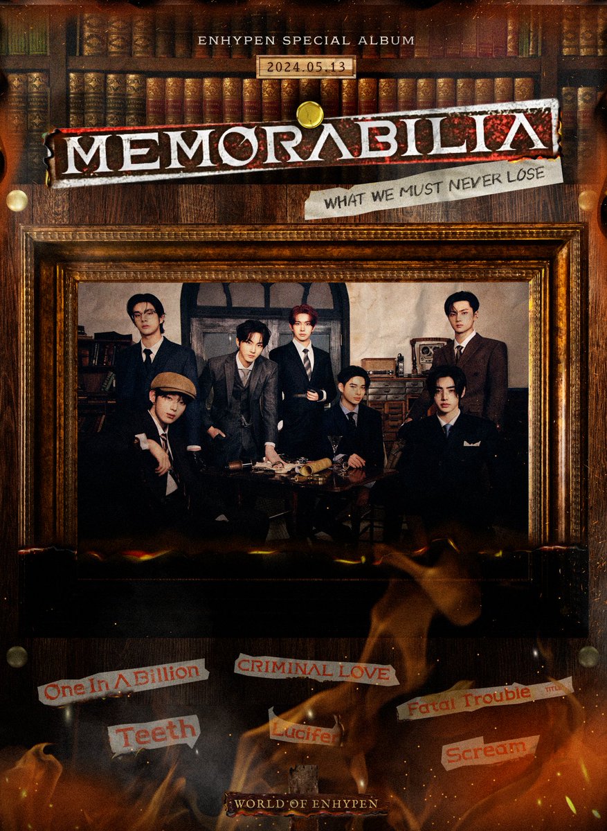 ᅠ
Target acquired: #ENHYPEN finally returns with a special album titled #MEMORABILIA. Step into the shadows of their comeback world, where every move is a daring dance in a dangerous midnight circus set against the chilling backdrop of espionage. Get ready to find new things!
ᅠ
