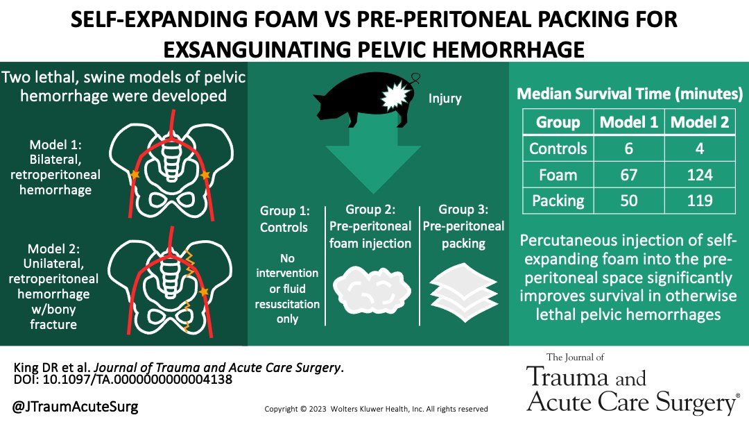 ❇️Best Of Basic Sciences❇️ Percutaneous injection of ResQFoam improves survival in two lethal, closed-cavity animal models of pelvic hemorrhage @MGHSurgery @ArsenalMedical journals.lww.com/jtrauma/fullte…