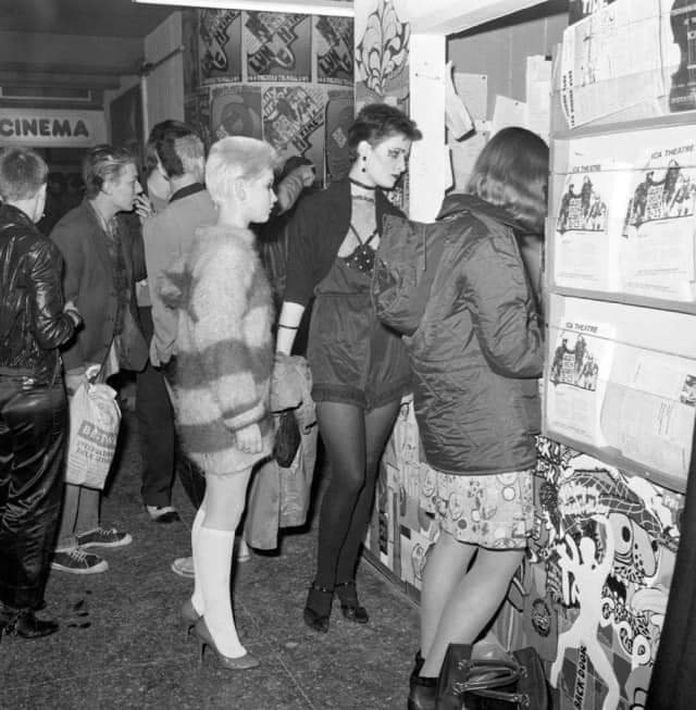 Siouxsie and Debbie Juvenile (1976) in the queue at the box office at the Institute of Contemporary Arts, where the controversial art show Prostitution opened for an eight-day run