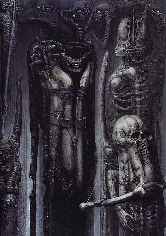 Artist HR Giger died on this day, so here's some images from his 1977 collection 'H.R. Giger's Necronomicon':