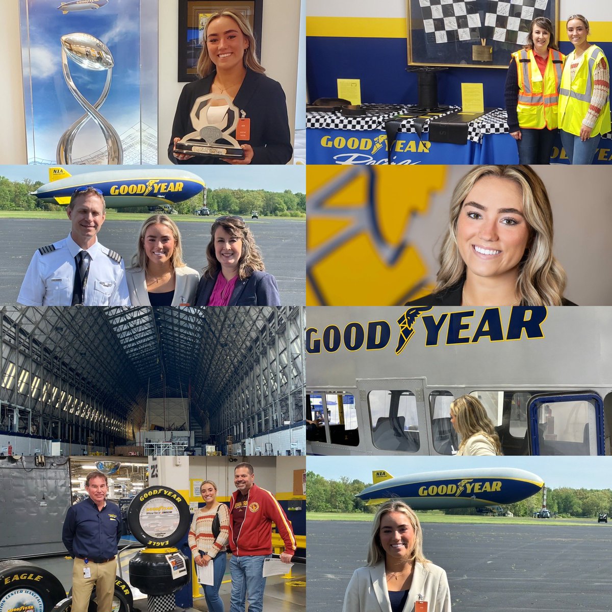 .@natalie_susa Sr Experience was w/ @goodyear & Mrs. Donohoe, Sr. Brand Mgr & great WJ mom. Natalie met with many mktg personnel, toured @GoodyearBlimp, @NASCAR in Akron, held @CottonBowlGame trophy & had prof. headshots taken! Nat will go to @UMNews in Fall #AllEncountersMatter