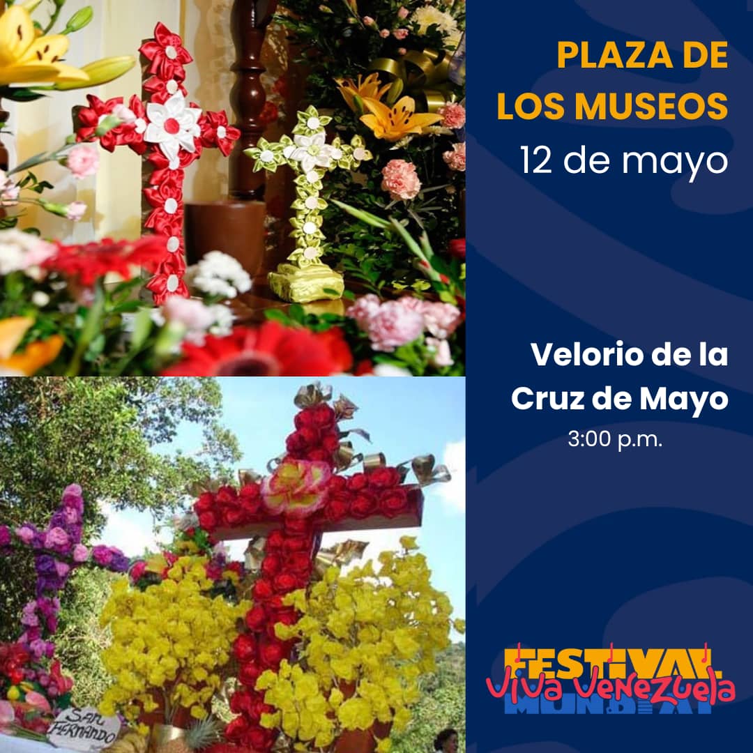 En el Festival Mundial Viva Venezuela Celebramos la rica tradición de la Cruz de Mayo en el corazón cultural de Caracas! 🌺🎶 En la Plaza Los Museos. 

¡Ven a honrar nuestras raíces y vibrar al ritmo de la historia y la fe!  #VivaVenezuela
#MadreSerDeVida