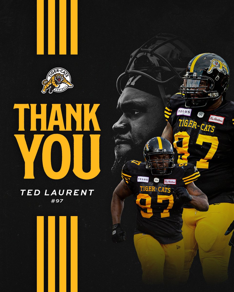 After 12 seasons in the @CFL, two-time CFL All-Star defensive lineman Ted Laurent has announced his retirement from professional football.

Thank you for everything, @tedlaurent 🖤💛

🗞️ | bit.ly/3wyY6zS

#HamiltonProud