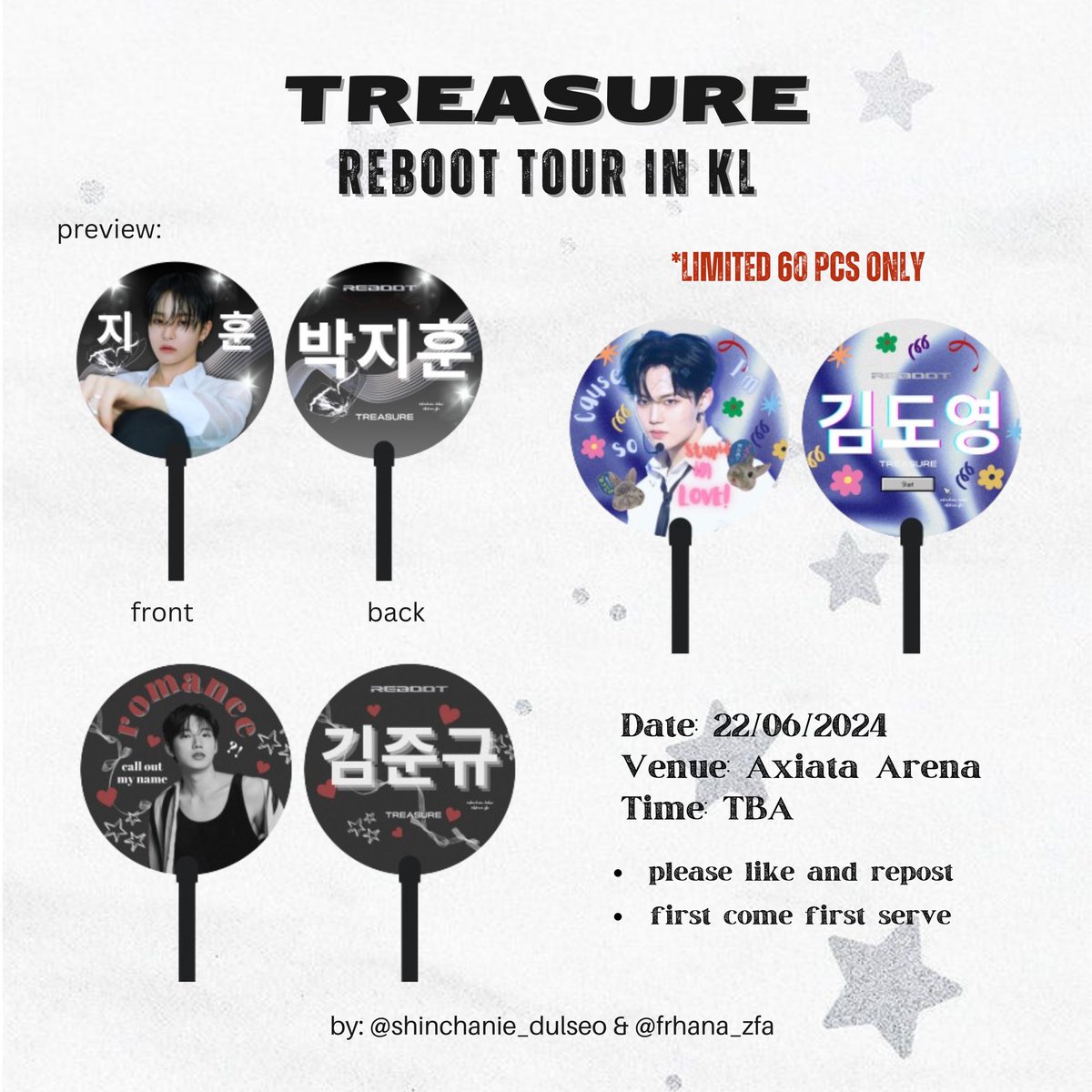 💎Freebies TREASURE Reboot Relay in KL 🇲🇾 

✧ like & rt
✧ say hi on D-Day
✧ do tag @shinchanie_dulseo on ig/ @frhana_zfa on X
✧ i’ll update @ D-Day time/place i’ll be distribute the freebies

see you all there 🩵

#TREASURE_REBOOT_IN_KUALALUMPUR #TREASUREinKL #REBOOTinKL