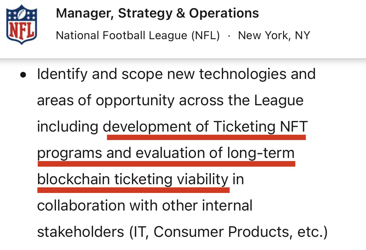 Looks like the NFL is testing the idea of blockchain / NFT ticketing

Another no-brainer (imo)