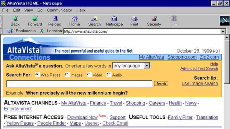 AltaVista Search Engine (October 23, 1999)

#Netscape