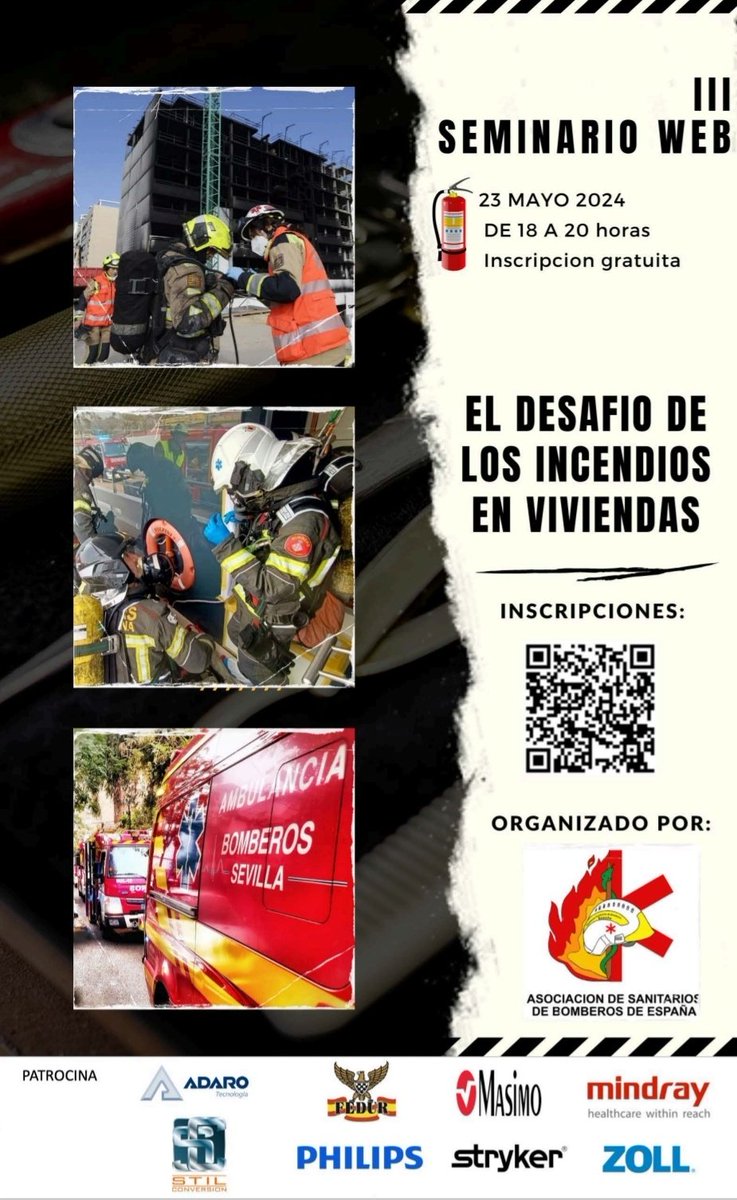 SanitariosBomb's tweet photo. III Seminario Web de ASBE "El desafío de los incendios en viviendas"

🗓️ 23 de mayo de 2024
🕑 18:00
👉 Inscripción gratuita escaneando el código QR

¡No os lo perdáis!

#ASBE #WebinarASBE #incendiosenviviendas #Sanitatiriosdebomberos https://t.co/RjB6V6rO2k
