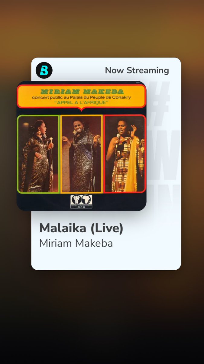 Listen to Malaika (Live) by Miriam Makeba on Boomplay. boomplay.com/share/music/96…
