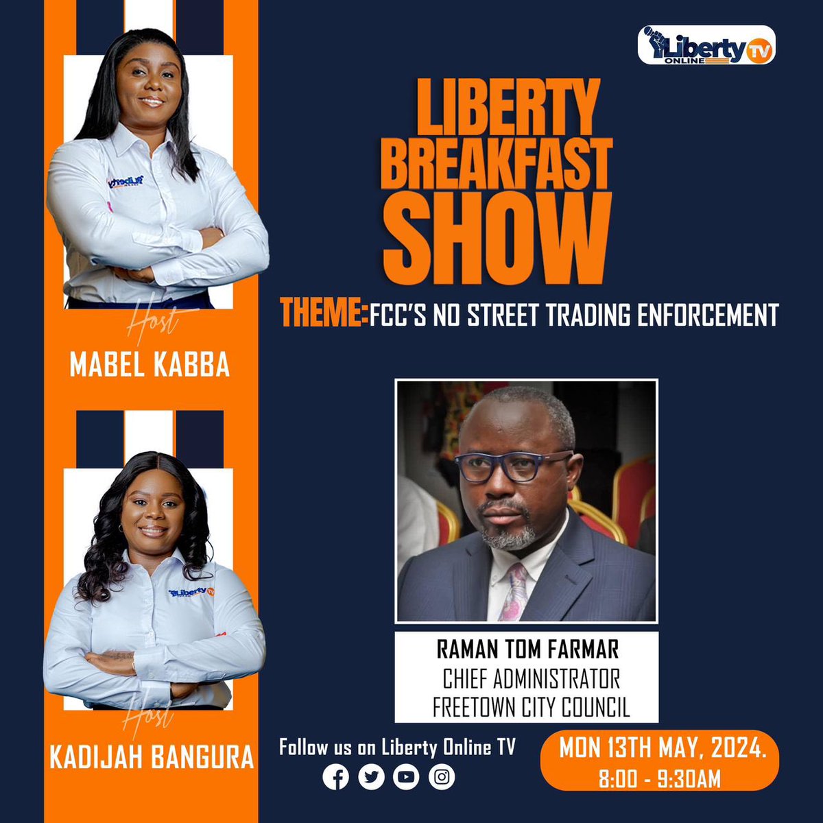 Recently, the Freetown City Council issued a public notice announcing the enforcement of a ‘NO STREET TRADING’ policy on 23 selected streets in the Freetown Municipality.

#libertybreakfastshow
#libertyonlinetv
#FREE
#fearless
#inclusive
#journalism
#allvoicescount