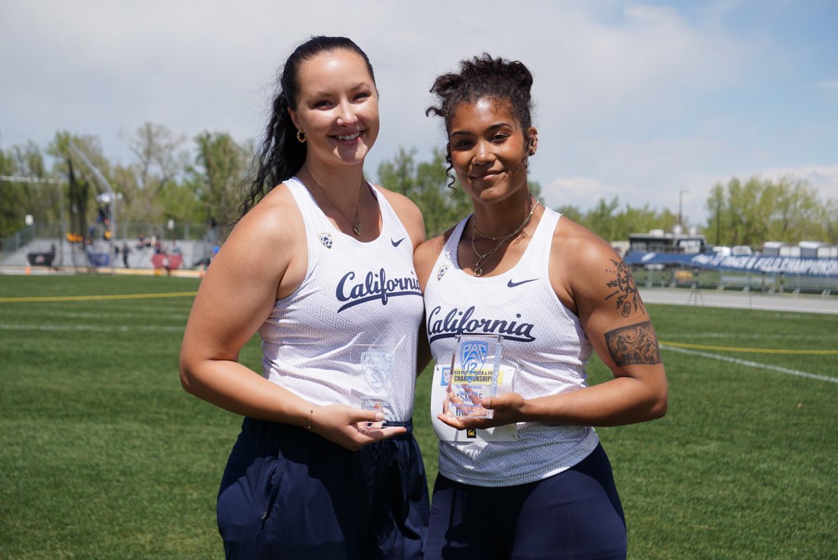 2 on the podium! 🥈🥉 Jasmine Blair takes second in the discus at 59.47m (195-1), while Caisa-Marie Lindfors finishes third at 58.88m (193-2)!! #GoBears🐻