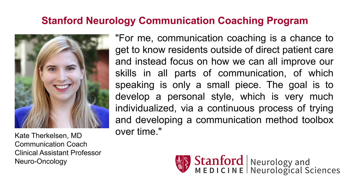 The Stanford Neurology Communication Coaching Program pairs trained faculty coaches with every Stanford Neurology resident to meet their individual goals related to communication skills. Visit our website to learn more: med.stanford.edu/neurology/educ… #NeuroTwitter #ResidentCoaching