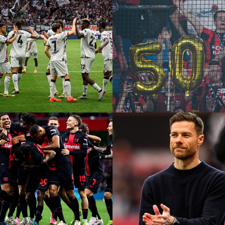 InvictosSomos's tweet photo. ¿El FC Barcelona de Pep Guardiola? ¿El Real Madrid de Zidane? ¿El Bayern Munich de Flick? ¿El City de Pep Guardiola? ¿El United de Sir Alex Ferguson? ¿El Arsenal de Wenger? No, no, no, no, no y no. Saluden, por favor, al PRIMER EQUIPO del fútbol TOP de Europa que liga 50 PARTIDOS CONSECUTIVOS SIN DERROTA. La mejor racha invicta que se ha visto en la máxima exigencia NO deja de crecer. Todos de pie ante el Bayer Leverkusen de Xabi Alonso, por favor. LA XABINETA YA ES UN EQUIPO LEGENDARIO.