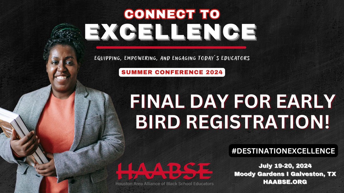 Secure your spot today! Early Bird registration closes today! We want you to dive into new ideas and network with incredible educators. This year's conference will be an unforgettable experience! Don't miss out: buff.ly/4dyWcj4 #destinationexcellence #HAABSE