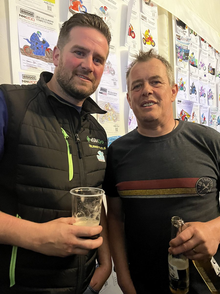 The two Supermen of the Briggs Equipment 2024 North West 200! Paul Cassidy who learnt how to fly this week and survived, and John McGuinness who proved that he still has it 30 years later. @jm130tt @briggs_niroi