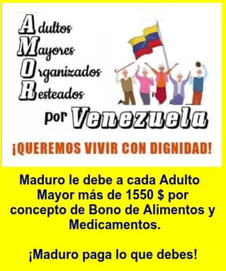 Adultos Mayores Organizados y Resteados por Venezuela, es una agrupacion de Ciudadanos Adultos Mayores que decidimos agruparnos para luchar por nuestro derecho a vivir con Dignidad. Entra en defiendete.org, Regístrate e incorpórate a la lucha.